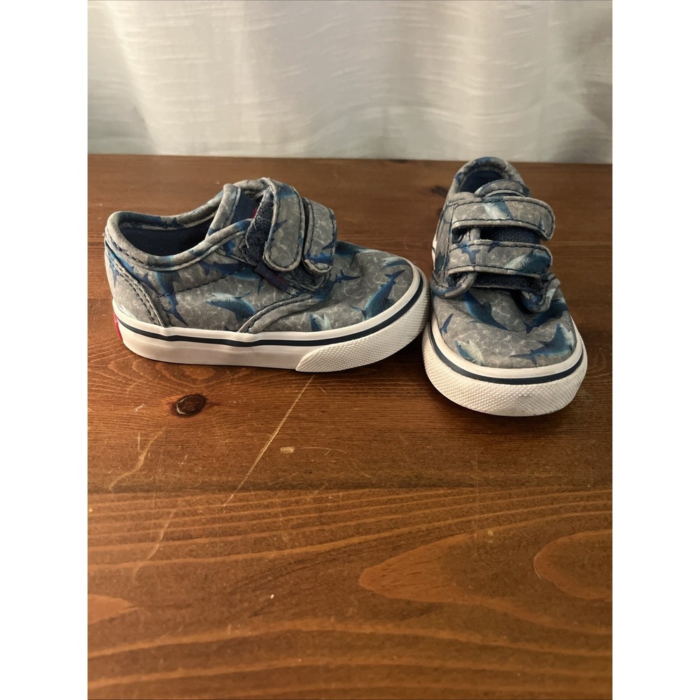 VANS Shark Print‎ Slip Ons With Straps (no laces) Size 4